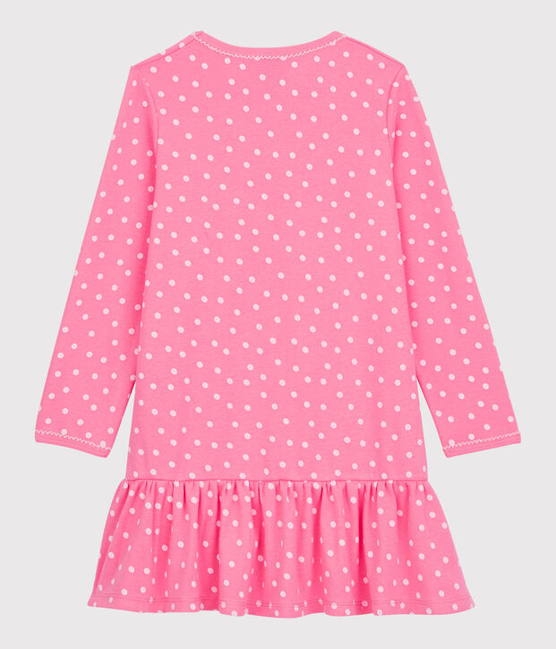Chemise de nuit volant&eacute;e petite fille en coton rose/blanc