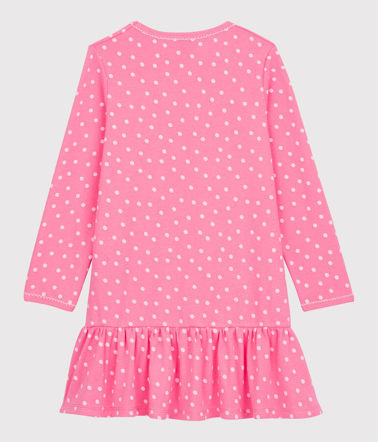 Chemise de nuit volant&eacute;e petite fille en coton rose PETAL/blanc ECUME