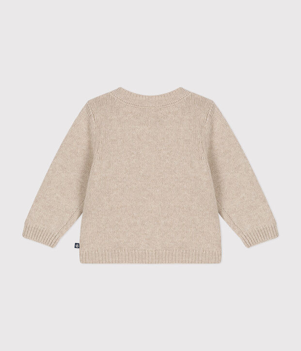Pull en tricot contenant de la laine b&eacute;b&eacute; &eacute;cru/rouge