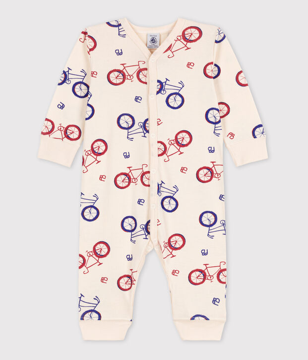 Dors-bien sans pieds v&eacute;lo b&eacute;b&eacute; en coton &eacute;cru/rouge