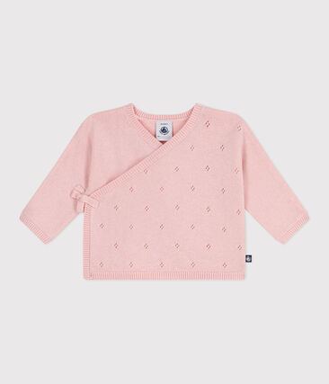 Brassière bébé cache-cœur ajourée en tricot laine et coton
