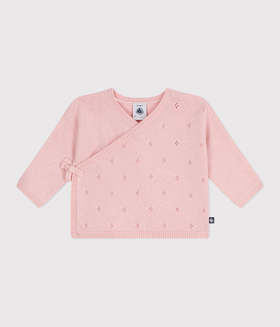 Brassière bébé cache-cœur ajourée en tricot laine et coton rose JOLI