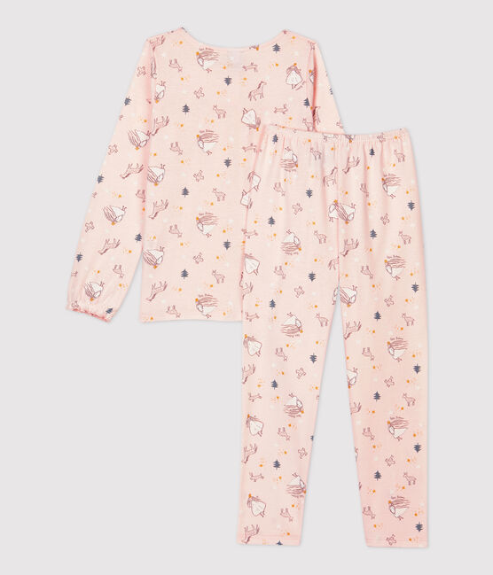 Pyjama petite fille imprimé princesse en coton rose FLEUR/blanc MULTICO