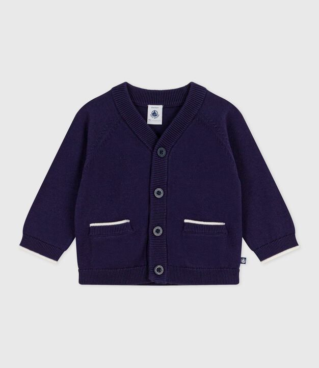 Cardigan b&eacute;b&eacute; en coton uni &agrave; boutons bleu marine