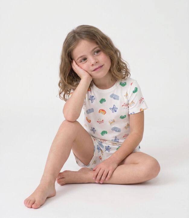 Pyjama short d&eacute;guisement enfant en coton imprim&eacute; masques blanc/multicouleur
