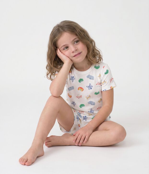 Pyjama short d&eacute;guisement enfant en coton imprim&eacute; masques blanc/multicouleur