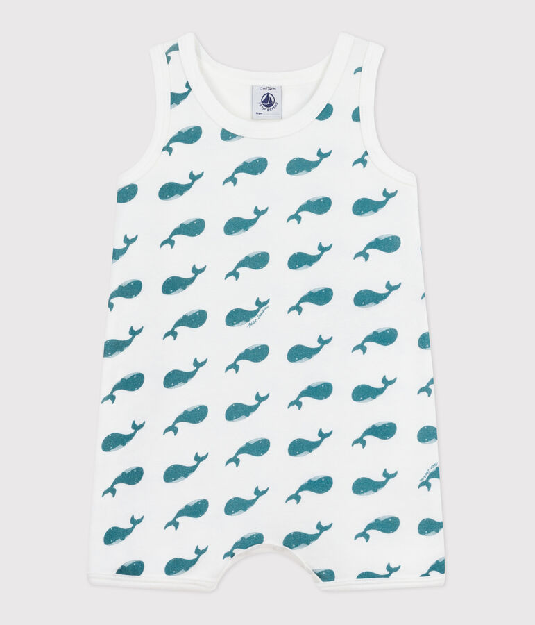 Combinaison courte b&eacute;b&eacute; en coton baleines vert MARSHMALLOW/ DRAGONFLY