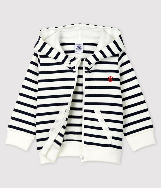 Sweatshirt à capuche en jersey bébé garçon blanc MARSHMALLOW/bleu SMOKING