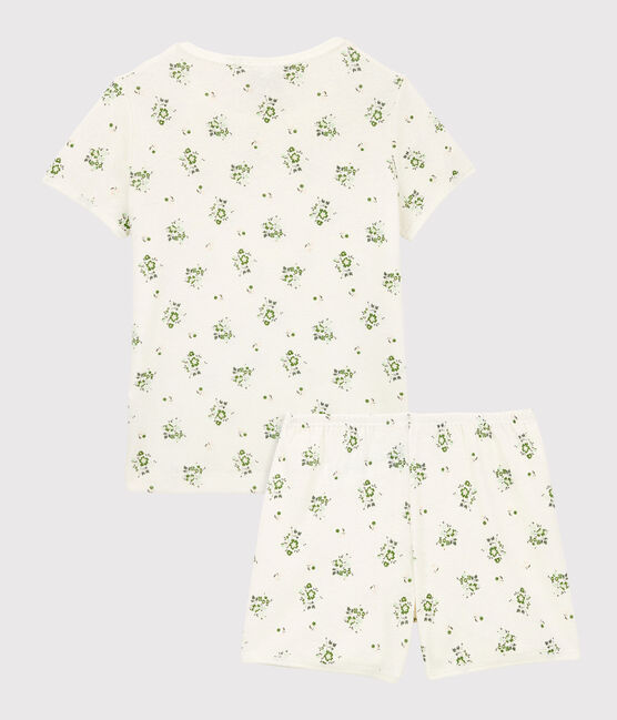 Pyjacourt fleuri petite fille en coton et lin blanc MARSHMALLOW/blanc MULTICO