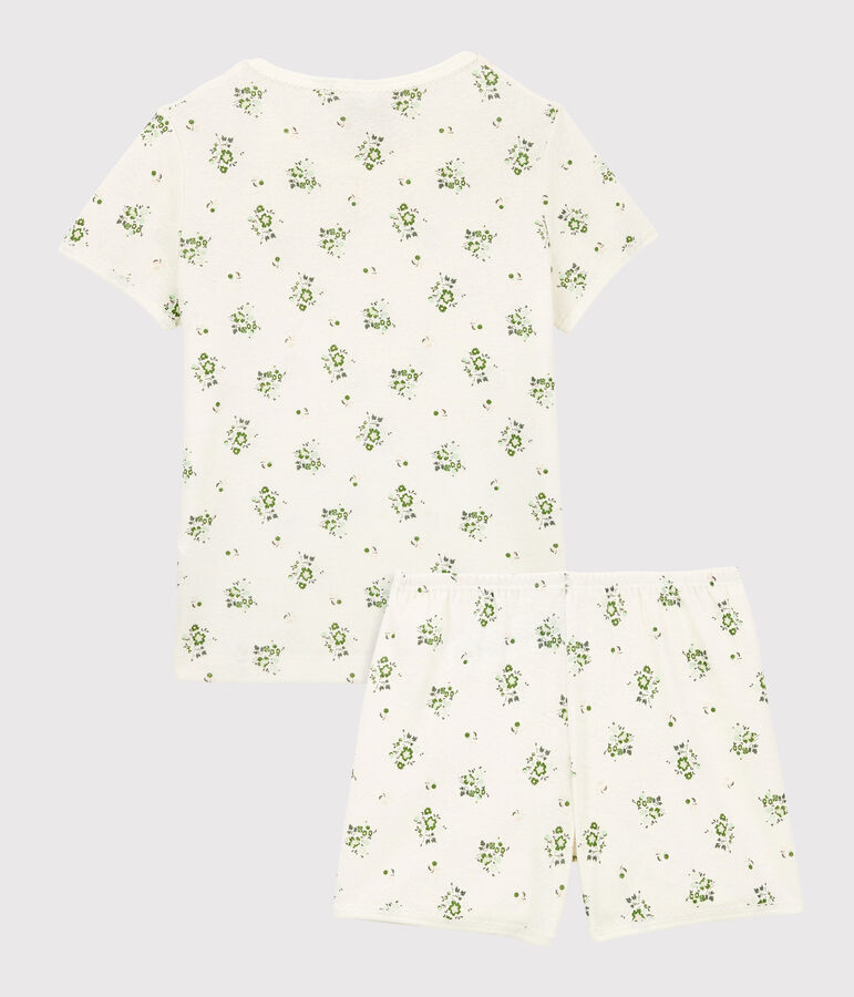 Pyjacourt fleuri petite fille en coton et lin blanc MARSHMALLOW/blanc MULTICO