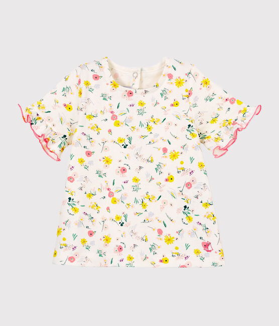 Blouse manches courtes imprimée bébé fille blanc MARSHMALLOW+MINOIS/rose MULTICO