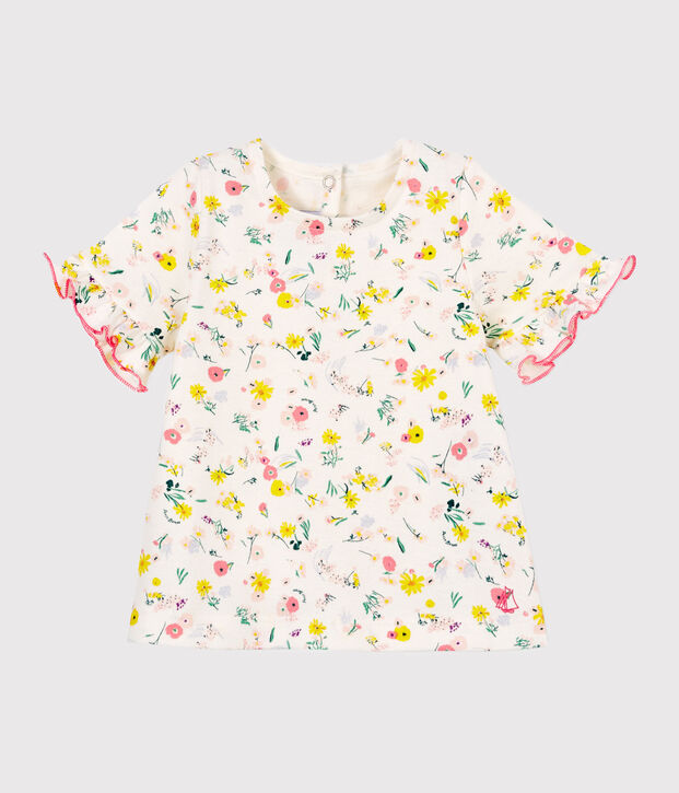 Blouse manches courtes imprim&eacute;e b&eacute;b&eacute; fille blanc/rose/multicouleur