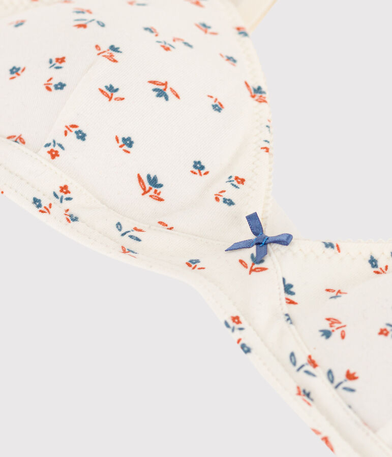 Soutien-gorge padd&eacute; fleur fille en coton et &eacute;lasthanne blanc MARSHMALLOW/blanc MULTICO