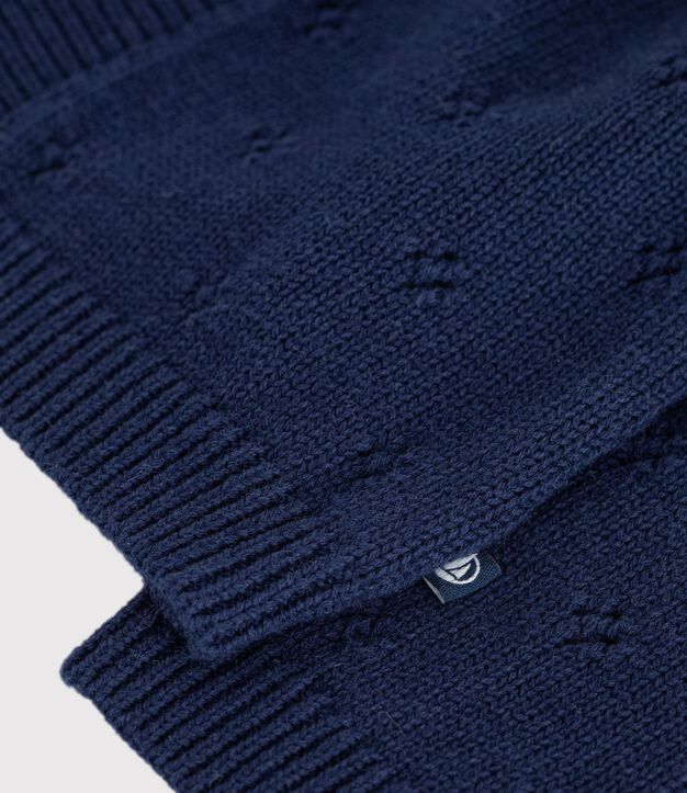Cardigan b&eacute;b&eacute; en tricot laine et coton uni bleu marine