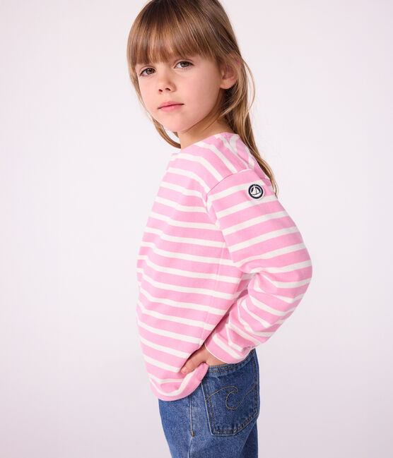 Marinière enfant en coton rose BOUDOIR/ MILK