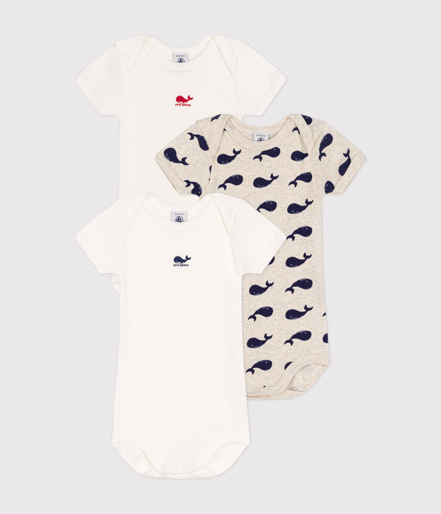 Lot de 3 bodies manches courtes baleines en coton (Petit Bateau) - Couverture