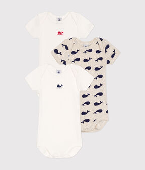 Lot de 3 bodies manches courtes baleines en coton (Petit Bateau) - Image 1