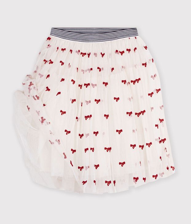 Jupe longue en tulle enfant unie &eacute;cru/rouge