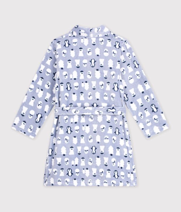 Robe de chambre enfant en polaire imprim&eacute;e bleu/multicouleur