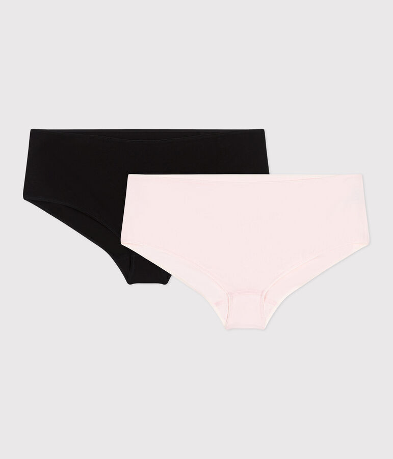 Lot de 2 shorties femme en coton et &eacute;lasthanne unis variante 1