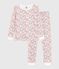 Pyjama enfant en coton jambes très ajustées imprimé fleurs blanc MARSHMALLOW/blanc MULTICO