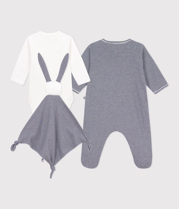 Coffret cadeau naissance en coton &agrave; rayures multicouleur