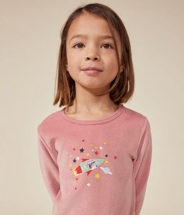Pyjama uni en velours enfant rose