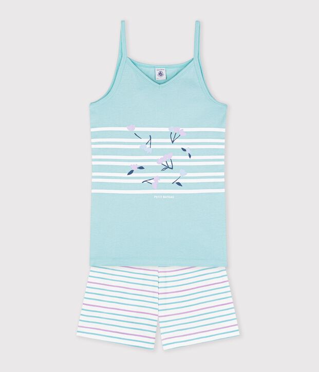 Pyjama short en c&ocirc;te vert/multicouleur