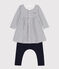 Robe marinière et legging en coton bébé blanc MARSHMALLOW/bleu SMOKING