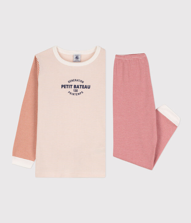 Pyjama milleraies tricolore en coton enfant rose/multicouleur