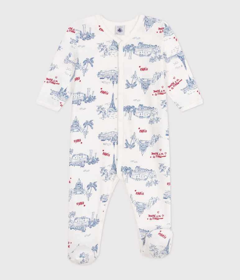 Pyjama b&eacute;b&eacute; en coton Paris blanc MARSHMALLOW/blanc MULTICO