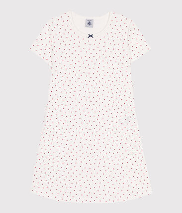 Chemise de nuit enfant en coton manches courtes à cœurs