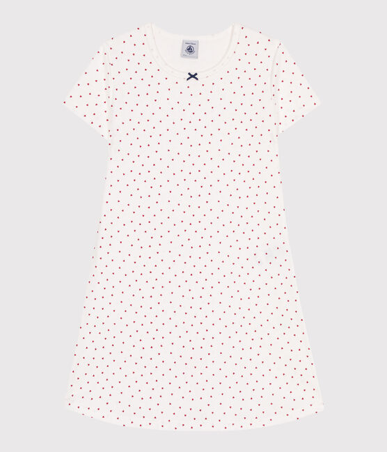 Chemise de nuit enfant en coton manches courtes à cœurs blanc MARSHMALLOW/rouge TERKUIT