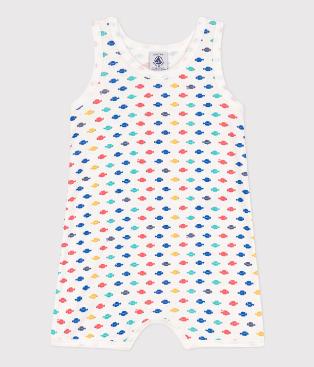 Combinaison courte animaux marins en coton b&eacute;b&eacute; blanc/multicouleur