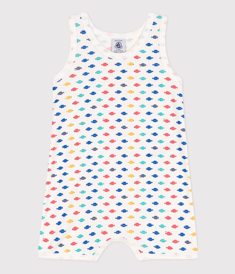 Combinaison courte animaux marins en coton b&eacute;b&eacute; blanc MARSHMALLOW/blanc MULTICO