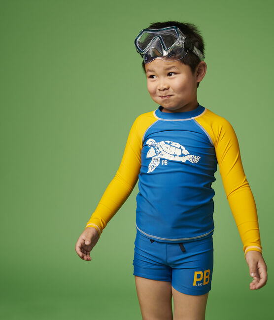 Tee-shirt anti-uv recyclé enfant garçon bleu MYKONOS/jaune TEHONI
