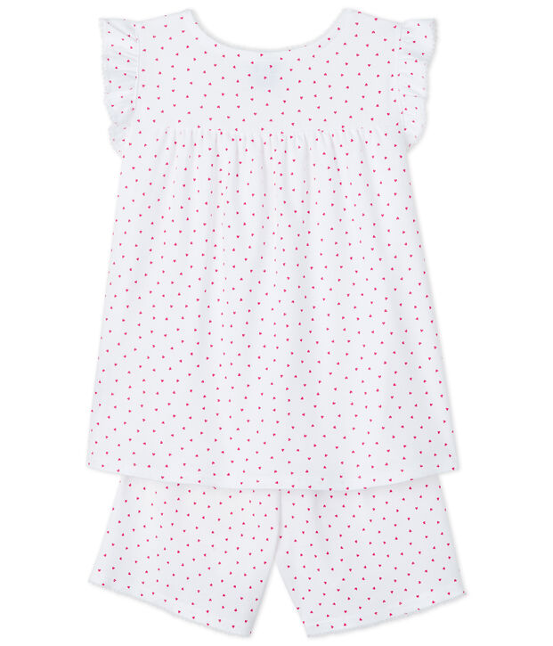 Pyjacourt c&oelig;ur rose petite fille en c&ocirc;te blanc/rose