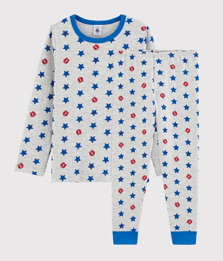 Pyjama gris chin&eacute; &agrave; &eacute;toiles petit gar&ccedil;on en tubique gris/multicouleur