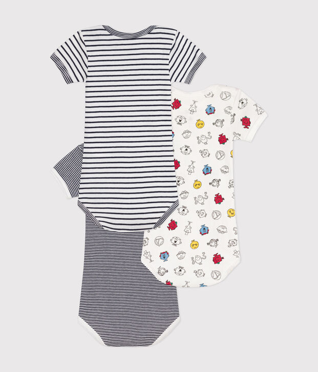 Lot de 3 bodies manches courtes Monsieur Madame en coton b&eacute;b&eacute; multicouleur
