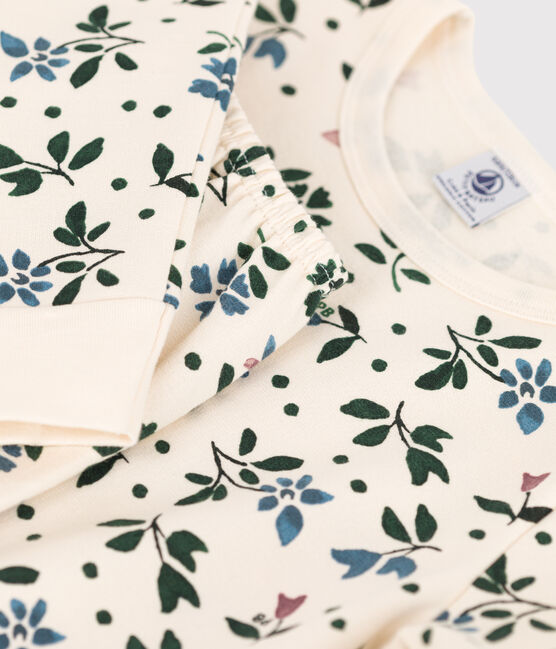 Pyjama fleur petite fille en molleton blanc AVALANCHE/ MULTICO