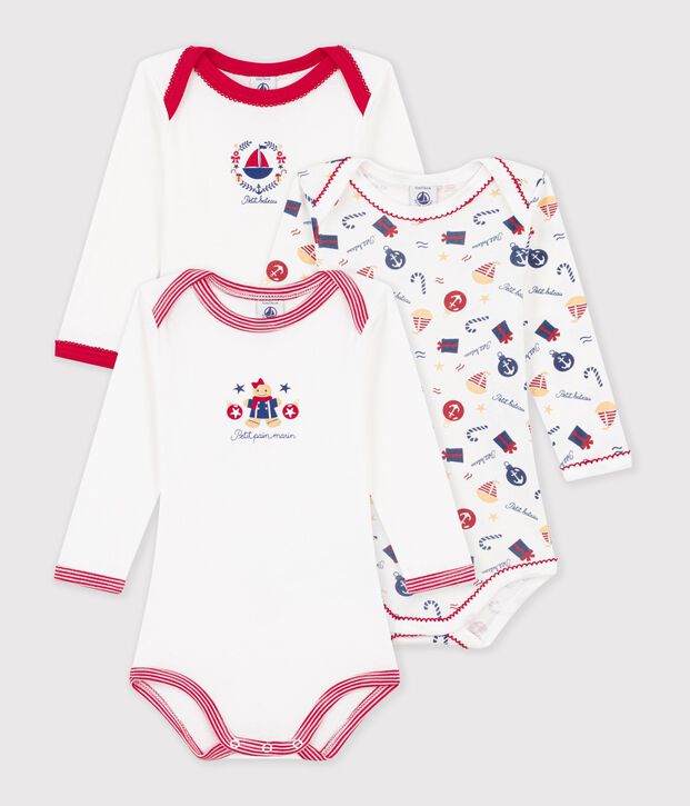 Lot de bodies manches longues en coton imprim&eacute; multicouleur