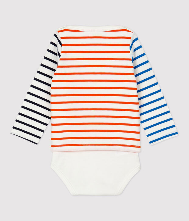 Body marini&egrave;re en coton b&eacute;b&eacute;. blanc/orange