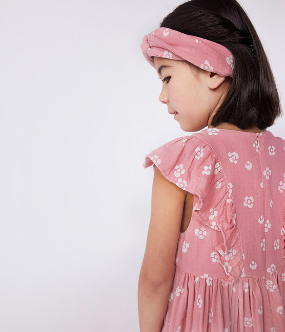 Robe sans manches enfant en coton fleurie rose CHARME/blanc MARSHMALLOW