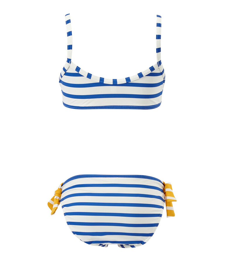 Maillot de bain fille 2 pi&egrave;ces blanc MARSHMALLOW/bleu PERSE