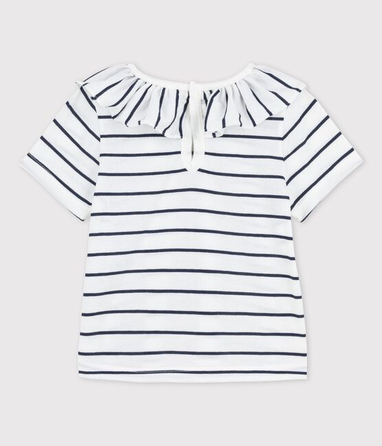 Blouse manches courtes rayée en jersey bébé blanc MARSHMALLOW/bleu SMOKING