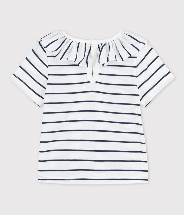 Blouse manches courtes ray&eacute;e en jersey b&eacute;b&eacute; blanc/bleu