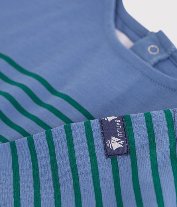Tee-shirt b&eacute;b&eacute; en coton manches longues &agrave; rayures bleu/vert