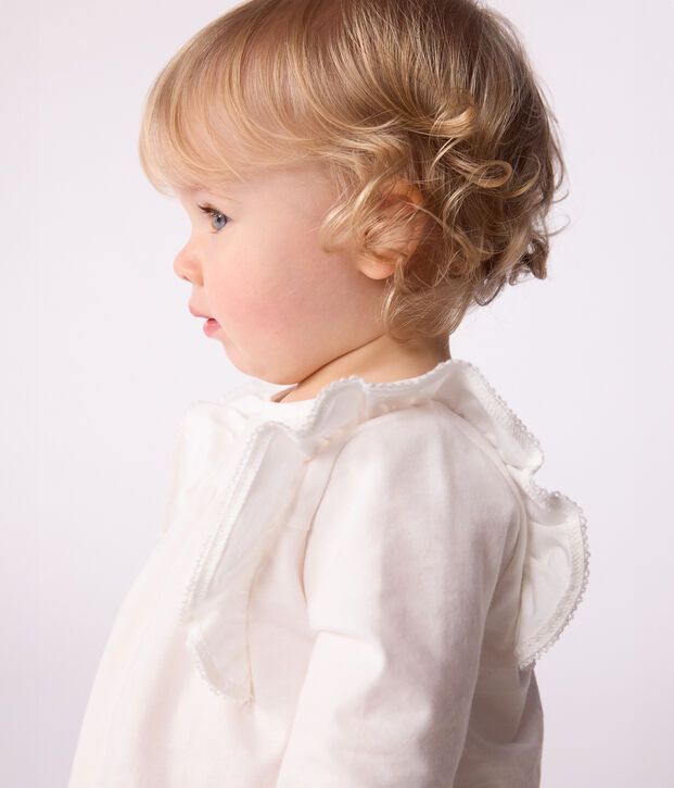 Blouse b&eacute;b&eacute; en coton manches longues, uni blanc