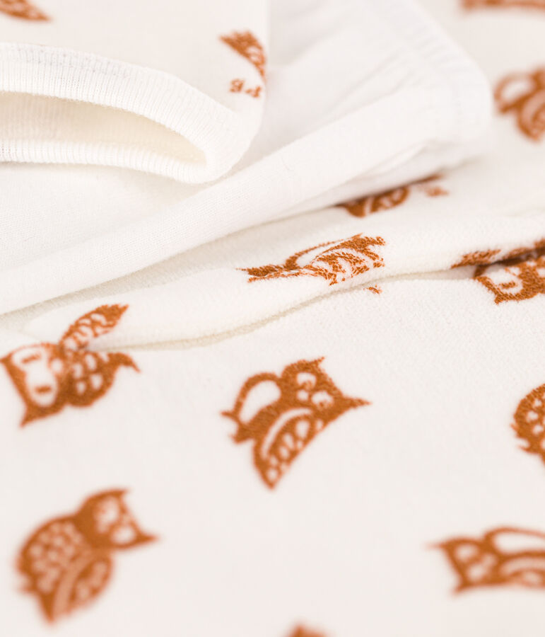 Chemise de nuit et legging hiboux petite fille en velours et en coton blanc MARSHMALLOW/ ECUREUIL