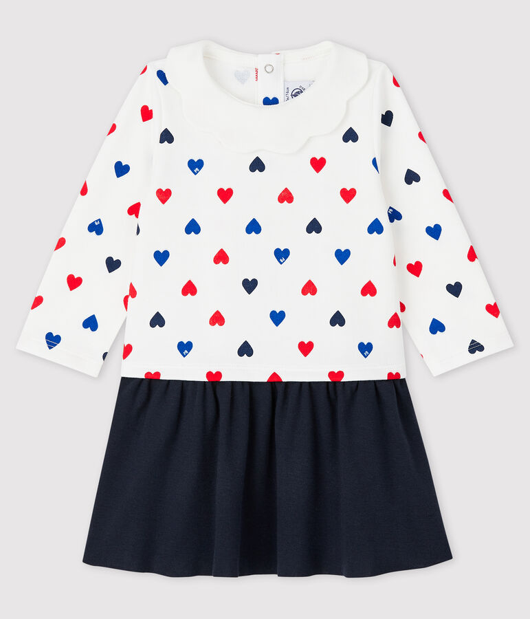 Robe manches longues b&eacute;b&eacute; fille blanc MARSHMALLOW/blanc MULTICO